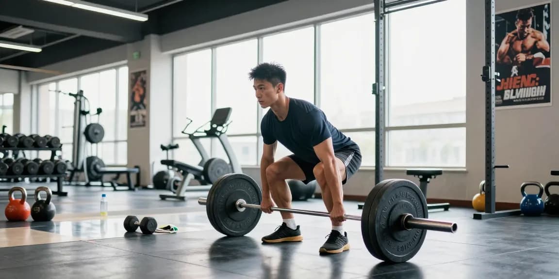 Intensives Training im Steroidshop mit fokussiertem Athleten bei der Ausführung von Gewichtheben im modernen Fitnessstudio.